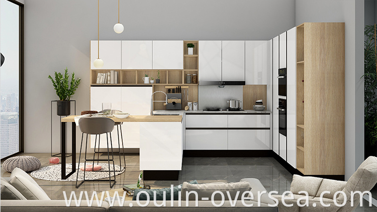 White simple acrylic high gloss kitchen cabinet 